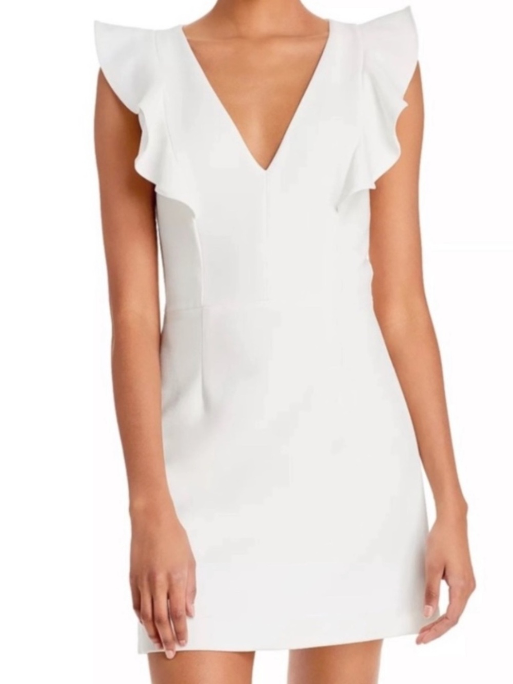 French Connection White Ruffle V-Neck Mini Dress